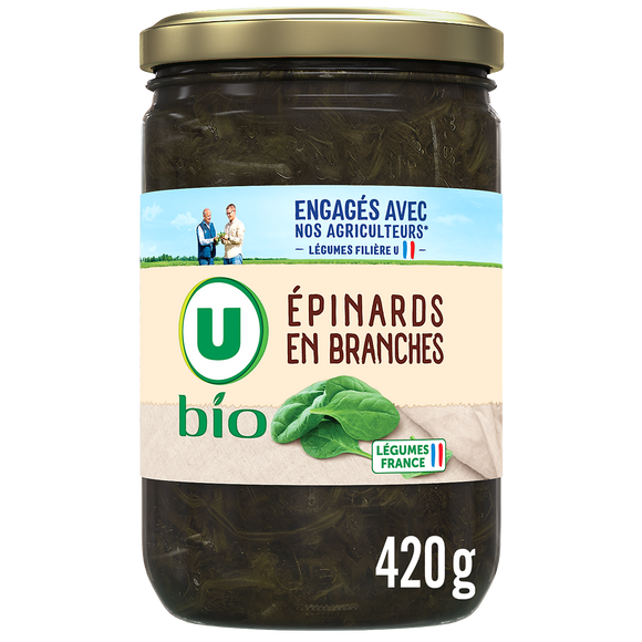U BIO Epinards en branches - Bocal 420g