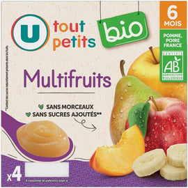 U TOUT PETITS BIO Dessert bébé Multifruits, de 6 à 12 mois - 4x100g - Petits pots bébé