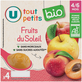 U TOUT PETITS BIO Petits pots bébé dessert aux fruits du soleil dès 4 à 6 mois, 4x100g