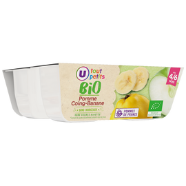 U TOUT PETITS BIO Petits pots bébé dessert à la pomme coing et banane dès 4 à 6 mois, 4x100g