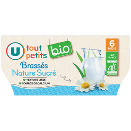 U TOUT PETITS BIO Dessert lacté Bébé nature dès 6 mois, 4x100g