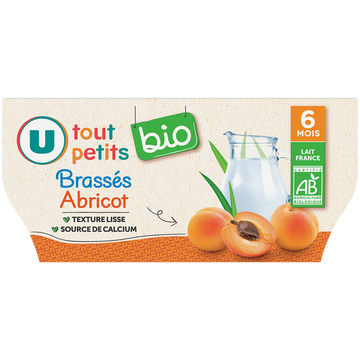 U TOUT PETITS BIO Dessert lacté Bébé saveur abricot dès 6 mois, 4x100g