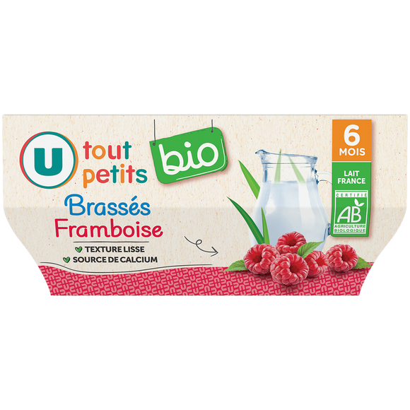U TOUT PETITS BIO Dessert lacté Bébé saveur framboise dès 6 mois, 4x100g