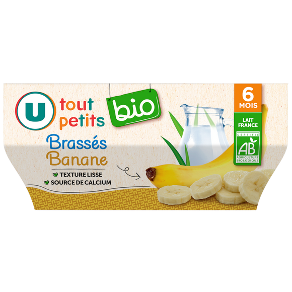U TOUT PETITS BIO Dessert lacté Bébé saveur banane dès 6 mois, 4x100g