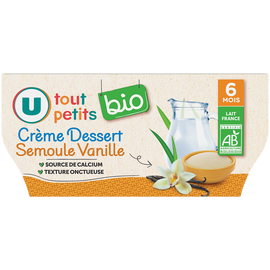 U TOUT PETITS BIO Dessert Bébé P'tit lacté saveur vanille, dès 6 mois - 4x100g