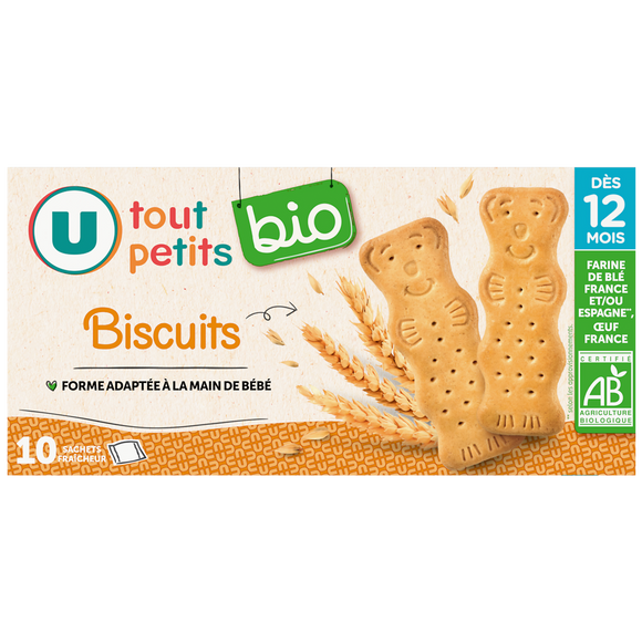 U TOUT PETITS BIO Biscuit bébé croissance nature dès 12 mois, 150g