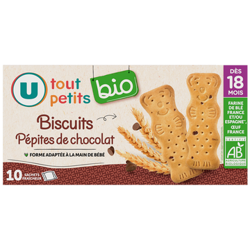 U TOUT PETITS BIO Biscuits bébé pépites de chocolat dès 18 mois, 200g