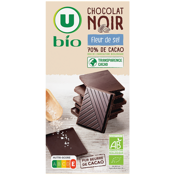 U BIO Chocolat noir fleur de sel,  tablette de 100g