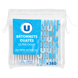 U Bâtonnets ouatés stick papier  sachet recharge  de 160