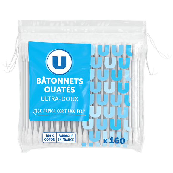 U Bâtonnets ouatés stick papier  sachet recharge  de 160
