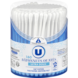 U Bâtonnets ouatés sticks papier  boîte de 160