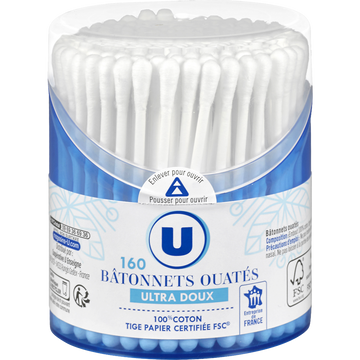 U Bâtonnets ouatés sticks papier  boîte de 160