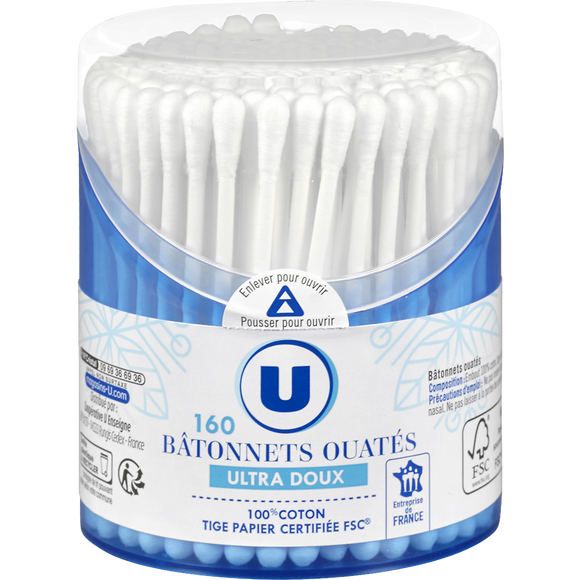 U Bâtonnets ouatés sticks papier  boîte de 160
