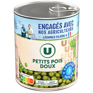 U Petits pois doux Cuisson vapeur - Boîte de 530g net égoutté