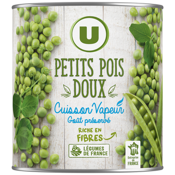 U Petits pois doux Cuisson vapeur - Boîte de 530g net égoutté