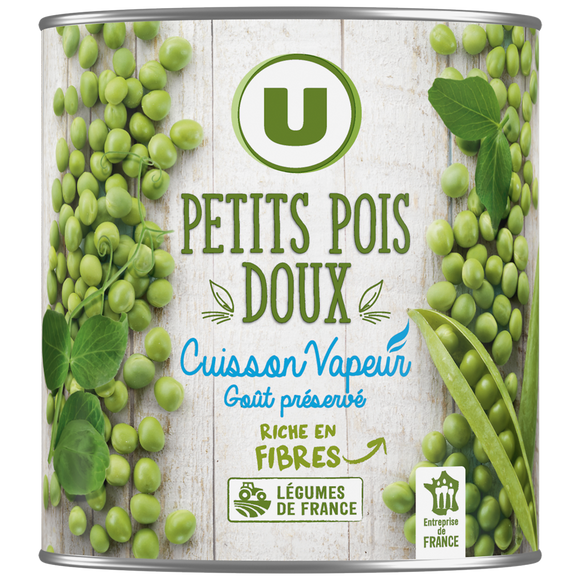 U Petits pois doux Cuisson vapeur - Boîte de 530g net égoutté