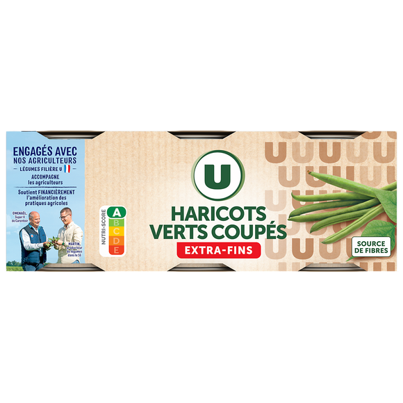 U Haricots verts extra fins - 3 boîtes de 110g
