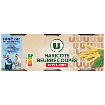 U Haricots beurre coupés extra fins - 3 boîtes de 110g net égoutté