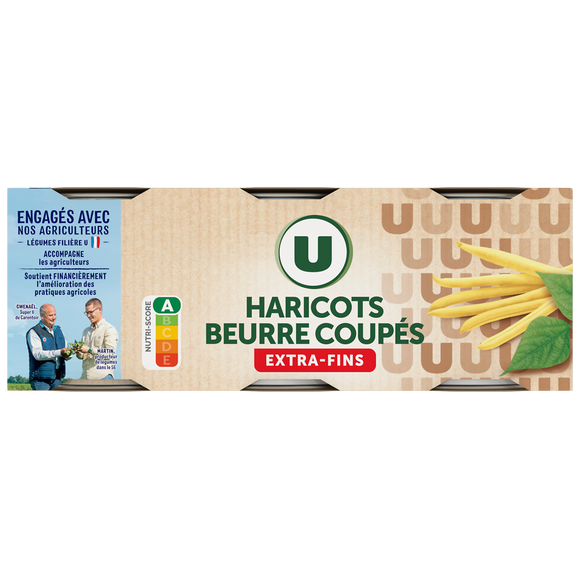 U Haricots beurre coupés extra fins - 3 boîtes de 110g net égoutté