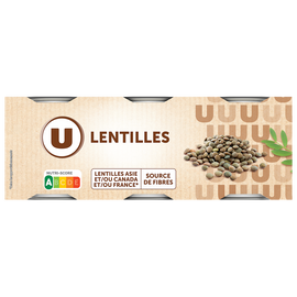 U Lentilles - 3 boîtes de 130g net égoutté