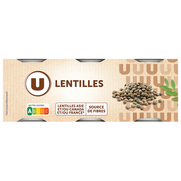 U Lentilles - 3 boîtes de 130g net égoutté