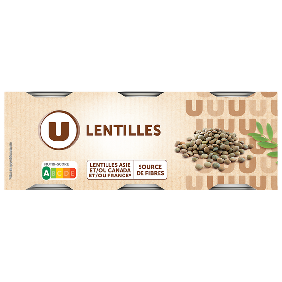 U Lentilles - 3 boîtes de 130g net égoutté
