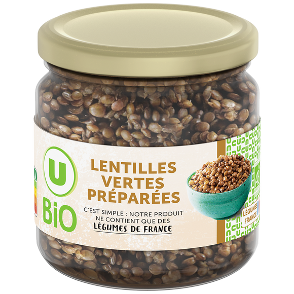 U BIO Lentilles vertes préparées  bocal de 37cl