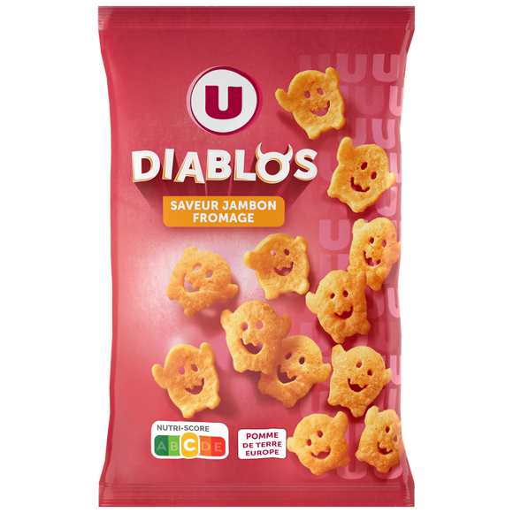 U Biscuit apéritif Snacks diablos goût jambon fromage, 75g