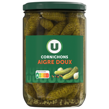 U Cornichons aigre doux  bocal 37cl, 185g