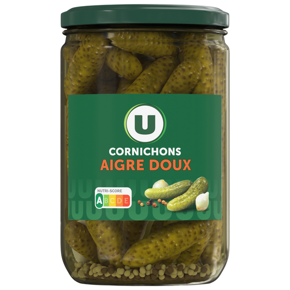 U Cornichons aigre doux  bocal 37cl, 185g