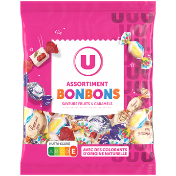 U Assortiment bonbons saveurs fruits et caramels, sachet 340g