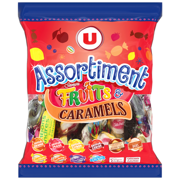U Assortiment bonbons saveurs fruits et caramels  340g