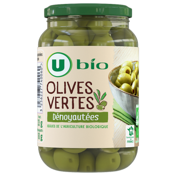 U BIO Olives vertes dénoyautées  bocal de 37cl, 160g