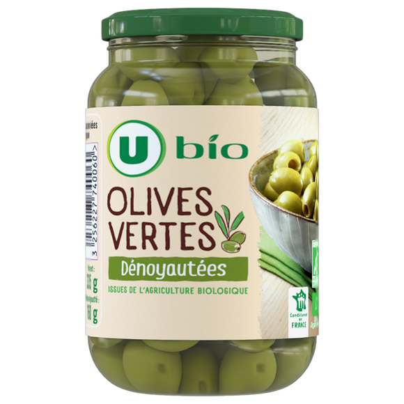 U BIO Olives vertes dénoyautées  bocal de 37cl, 160g