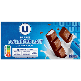 U Barres chocolats fourrées lait  16 unités  -  200g