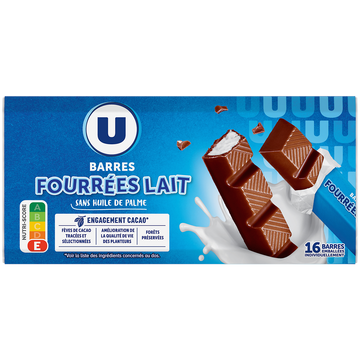 U Barres chocolats fourrées lait  16 unités  -  200g