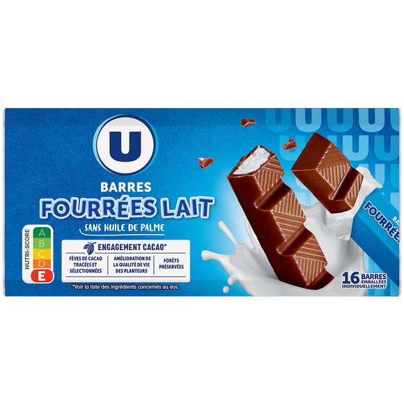 U Barres chocolats fourrées lait  16 unités  -  200g
