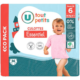 U TOUT PETITS Couches-Culottes essentiel t6 16kg et +, ecopack x36