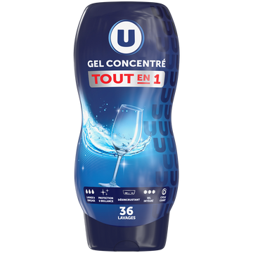 U Gel liquide lave-vaisselle tout en 1 flacon 720ml