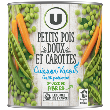 U Petits pois doux et carottes Cuisson vapeur - Boîte de 530g net égoutté