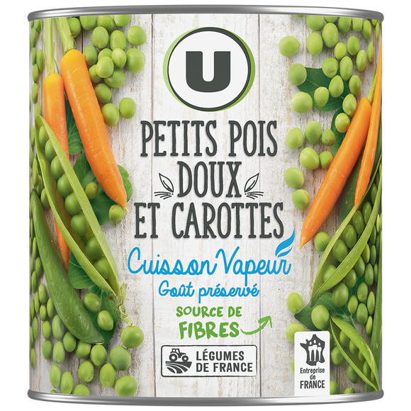 U Petits pois doux et carottes Cuisson vapeur - Boîte de 530g net égoutté