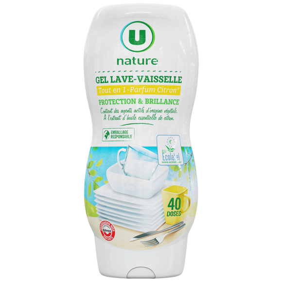 U NATURE Gel lave-vaisselle tout en 1 parfum citron  flacon de 720ml