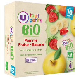 U TOUT PETITS BIO Gourdes Bébé pomme/banane/fraise dès 10 mois, 4x90g