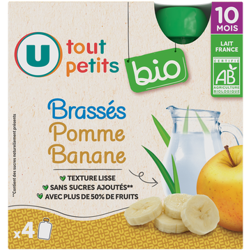 U TOUT PETITS BIO Gourdes Bébé Pomme Banane Yaourt dès 10 mois, 4x85g