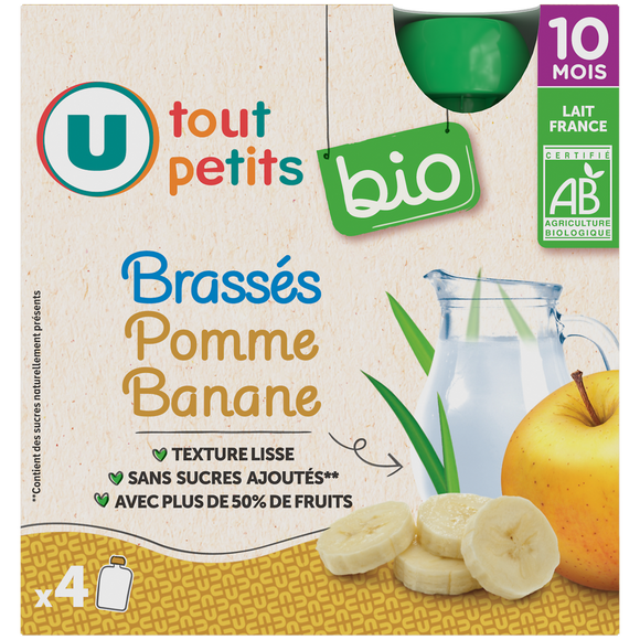 U TOUT PETITS BIO Gourdes Bébé Pomme Banane Yaourt dès 10 mois, 4x85g