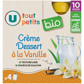 U TOUT PETITS BIO Gourdes Bébé Crème saveur vanille dès 10 mois, 4x85g