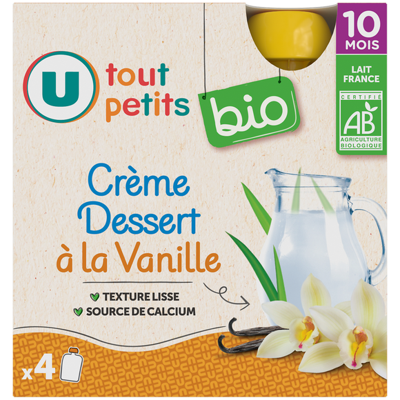 U TOUT PETITS BIO Gourdes Bébé Crème saveur vanille dès 10 mois, 4x85g