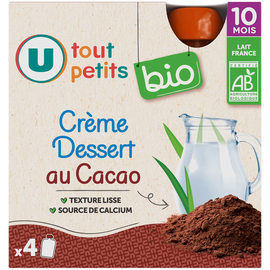 U TOUT PETITS BIO Gourdes Bébé Crème saveur cacao dès 10 mois, 4x85g