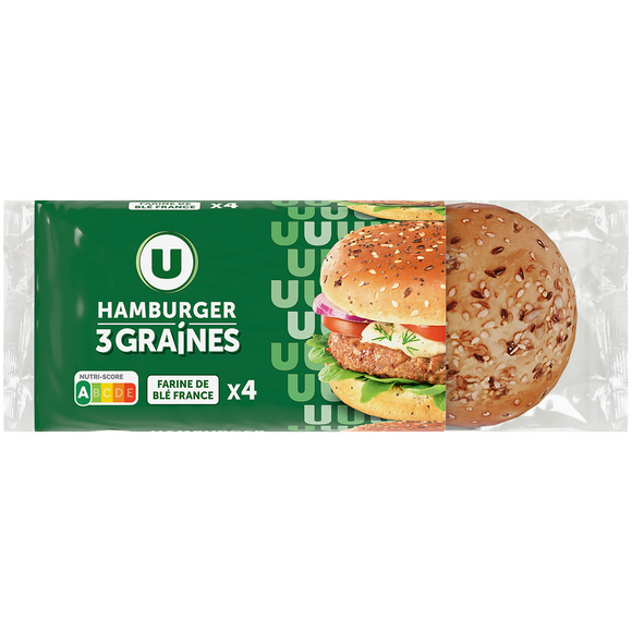 U Pain burger 3 graines x4, 300g