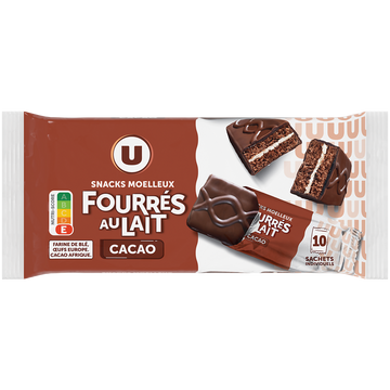 U Gâteau Moelleux cacao fourrés au lait 390g